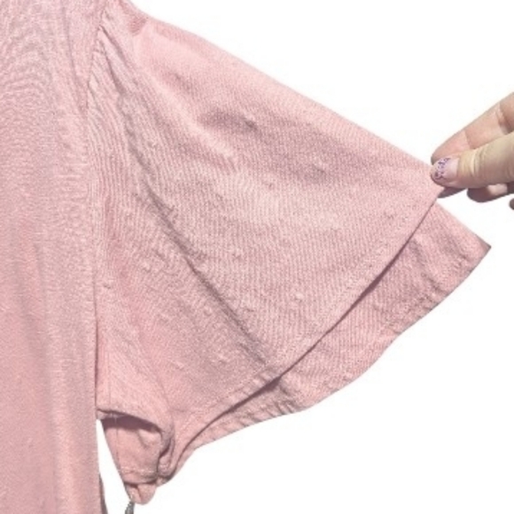 Time And Tru women's Top v neck flutter sleeve Medium 8-10 Pink Swiss Dot W-290 - Picture 6 of 8